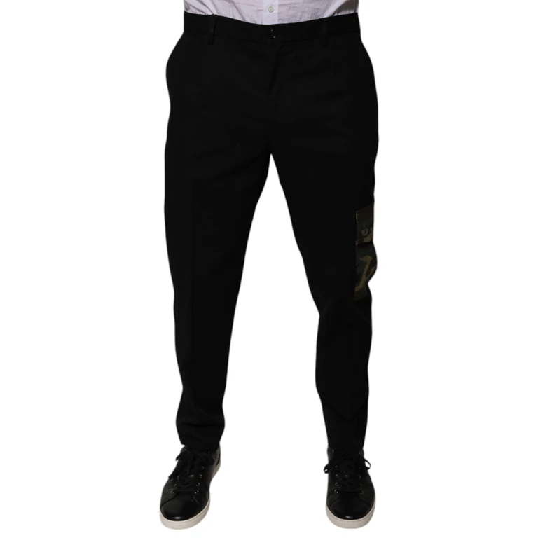 Black Cotton Men Cargo Casual Pants Elastane - Men