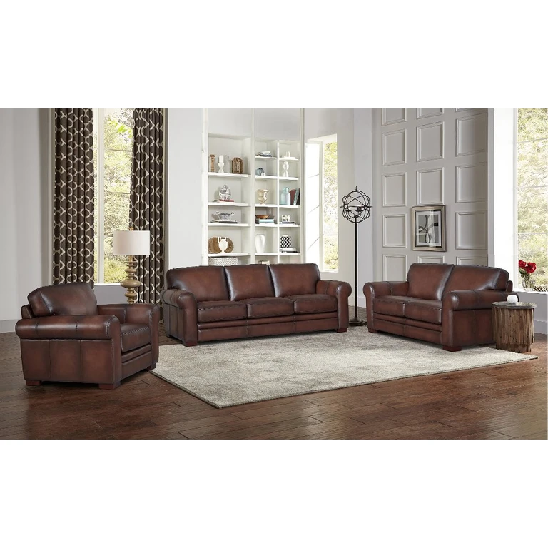 Eglinton Brown Leather 3 Piece Living Room Set