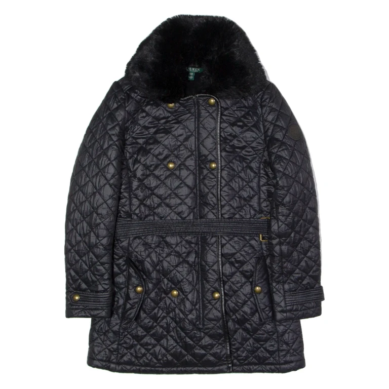 LAUREN RALPH LAUREN Womens Quilted Jacket Black Nylon Diamond XS