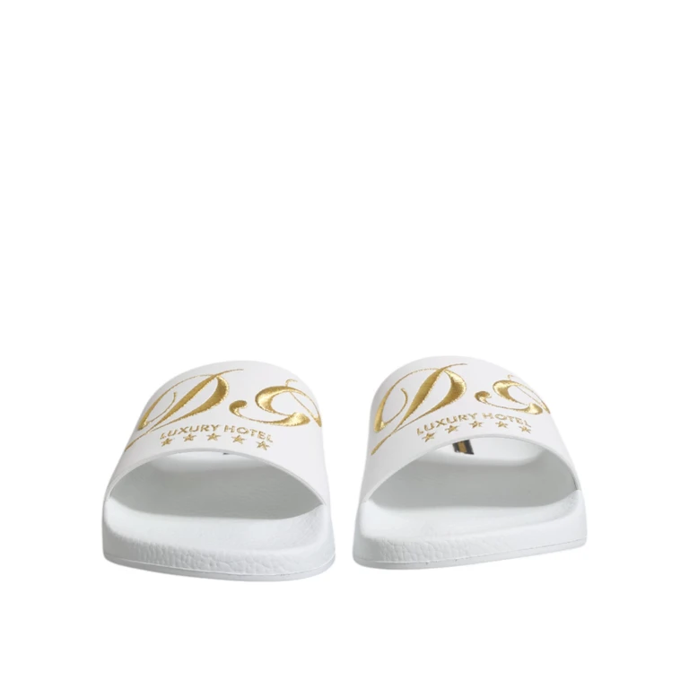 Dolce & Gabbana White Leather Slides Sandals Beachwear Shoes Calfskin - Men