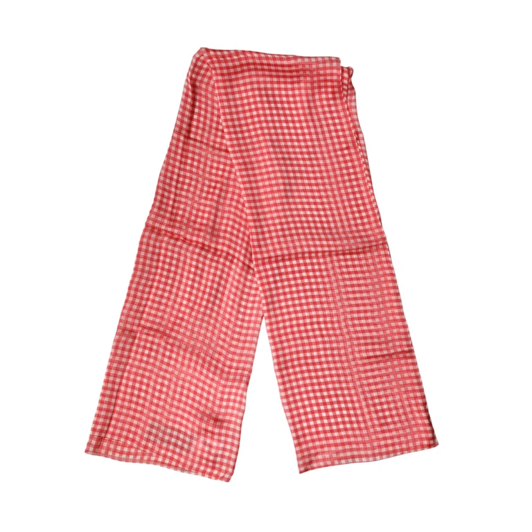 Dolce & Gabbana Red Checkered Silk Neck Wrap Shawl Scarf White And - Men
