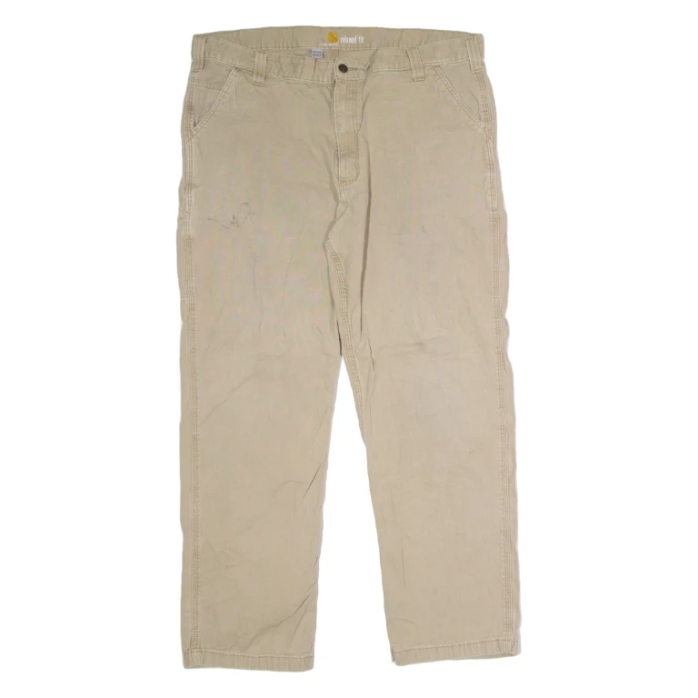 CARHARTT Carpenter Workwear Mens Canvas Trousers Beige Relaxed Straight W42 L32