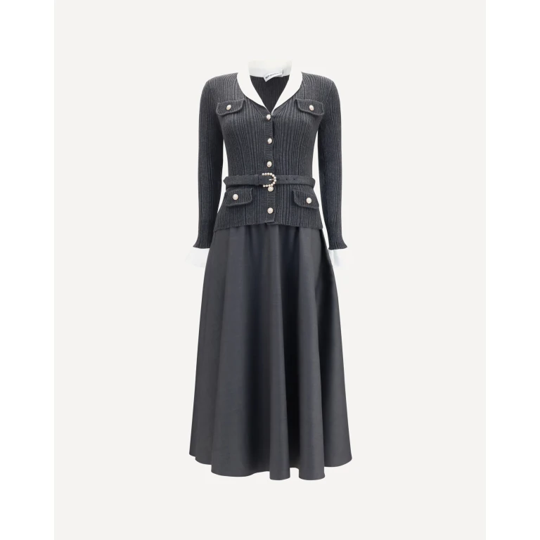 Knit and twill midi Dress Female 10