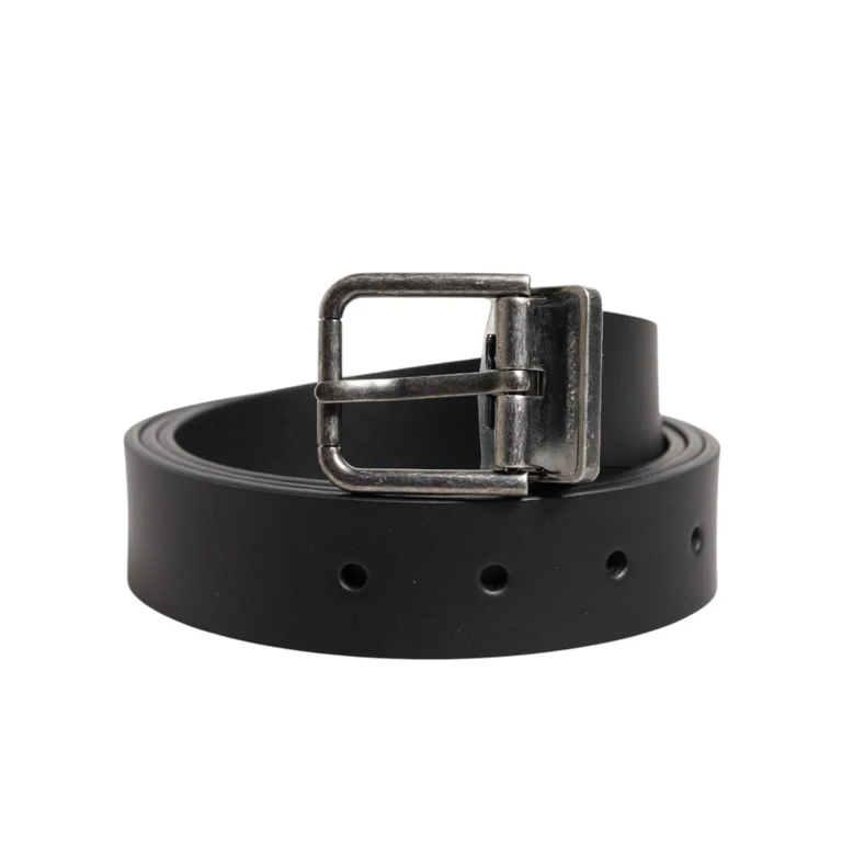 Black Classic Leather Metal Buckle Belt - Men