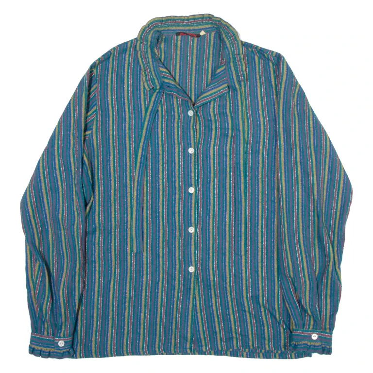 BARBADOS Womens Shirt Blue Long Sleeve Striped M
