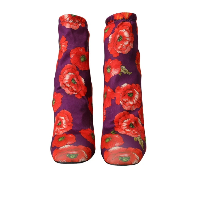 Dolce & Gabbana Purple Floral Jersey Stretch Boots Shoes Fabric - Women