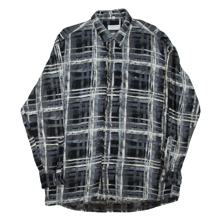CLASSIC LINE Mens Shirt Grey Check Long Sleeve L