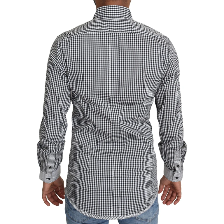 Black White Checkered Casual Shirt Cotton Nylon Elastane - Men