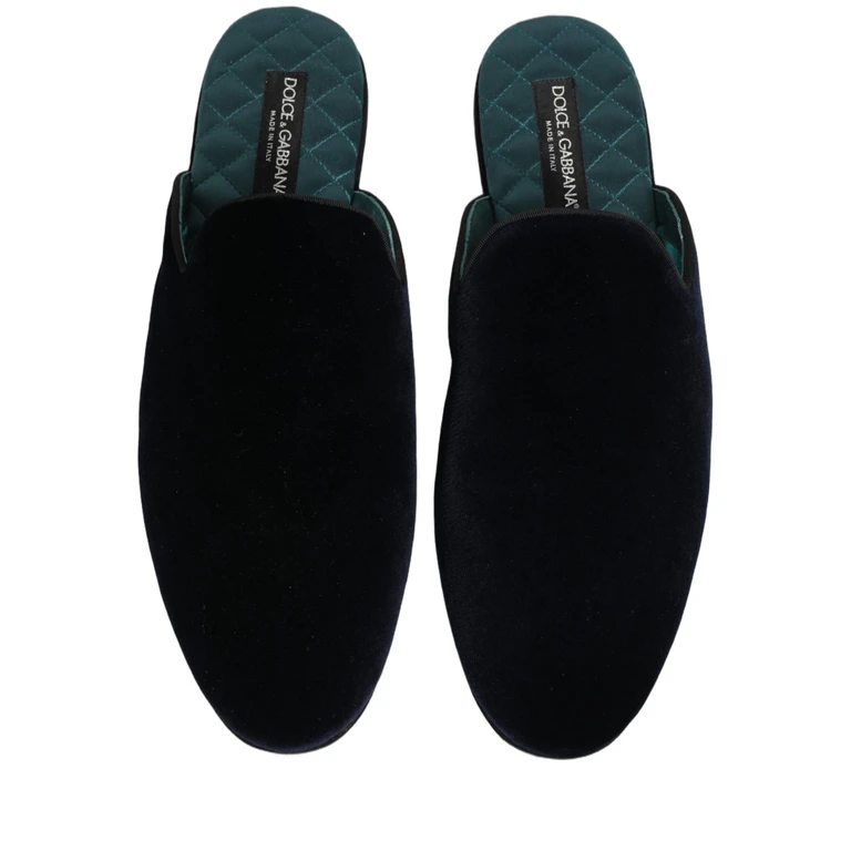 Dolce & Gabbana Dark Blue Suede Slides Flat Slipper Men Shoes Capra (suede) - Men