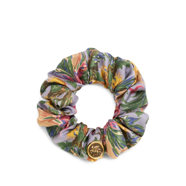 SILK SCRUNCHIE WITH FLORAL MOTIF