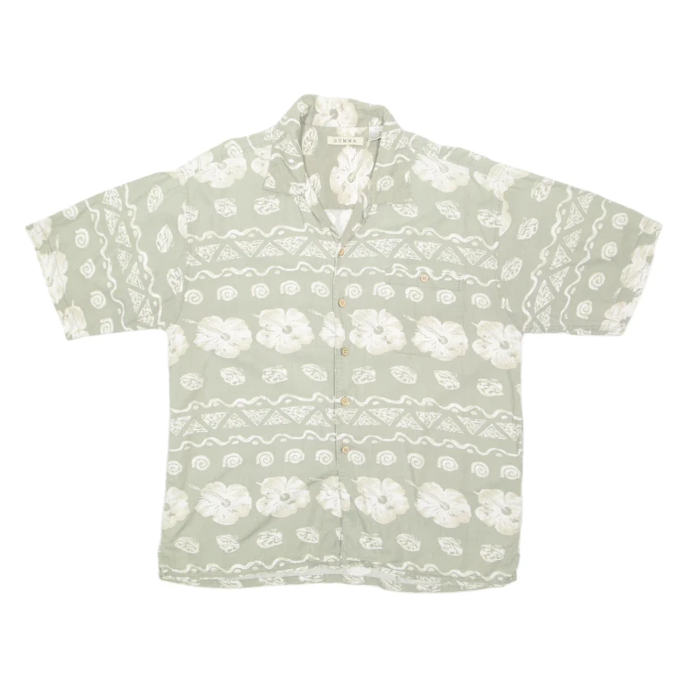 SUMMA Mens Hawaiian Shirt Green Floral XL