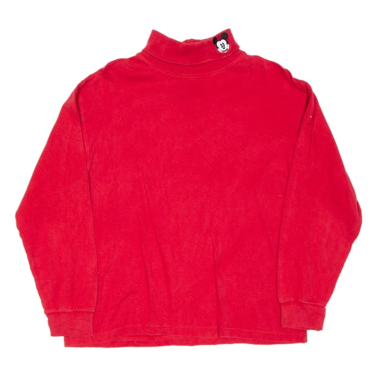 DISNEY Womens T-Shirt Red Long Sleeve Roll Neck L