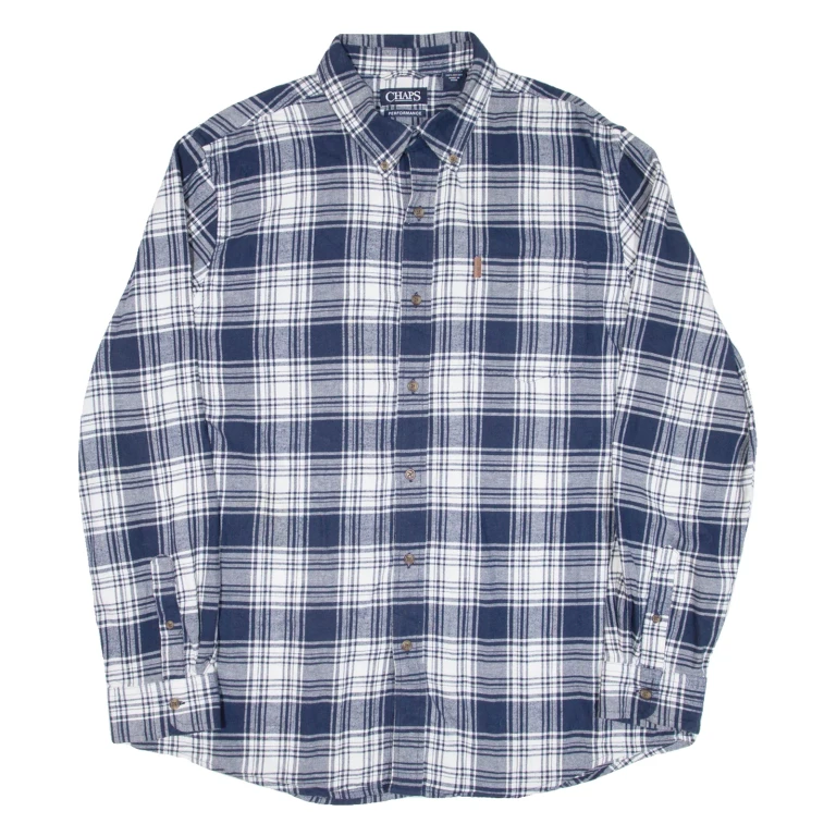 CHAPS Mens Shirt Blue Check Long Sleeve XL