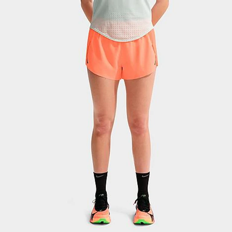 Nike Women's AeroSwift Dri-FIT ADV Mid-Rise 3 Inch Brief-Lined Shorts in Orange Pulse/Black/White Size: XXS