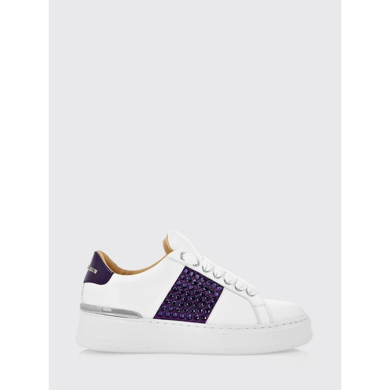 Leather Low-Top Sneakers with Rhinestones and Abstract Embroidery (AACSWSC2708PLE010N0173)