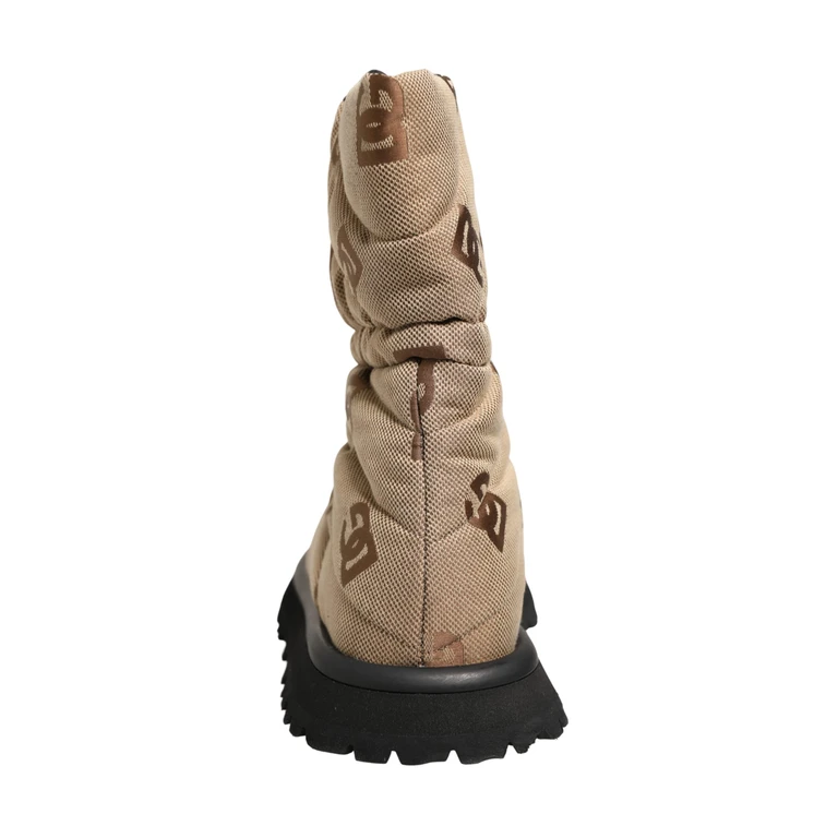 Dolce & Gabbana Brown Logo Print Lace Up Snow Boots Shoes Nylon - Men
