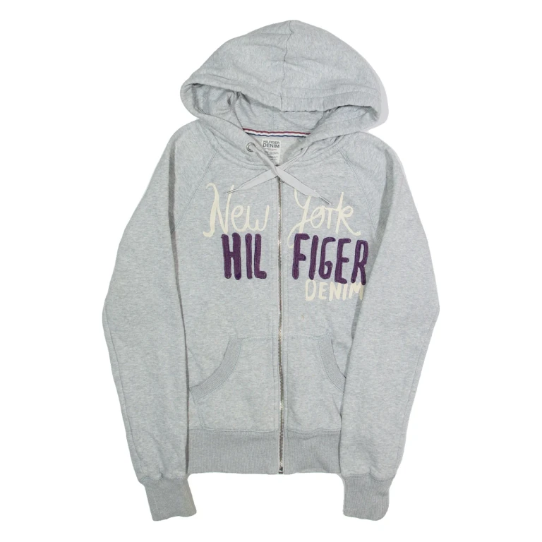 HILFIGER DENIM Womens Grey Hoodie Full Zip S