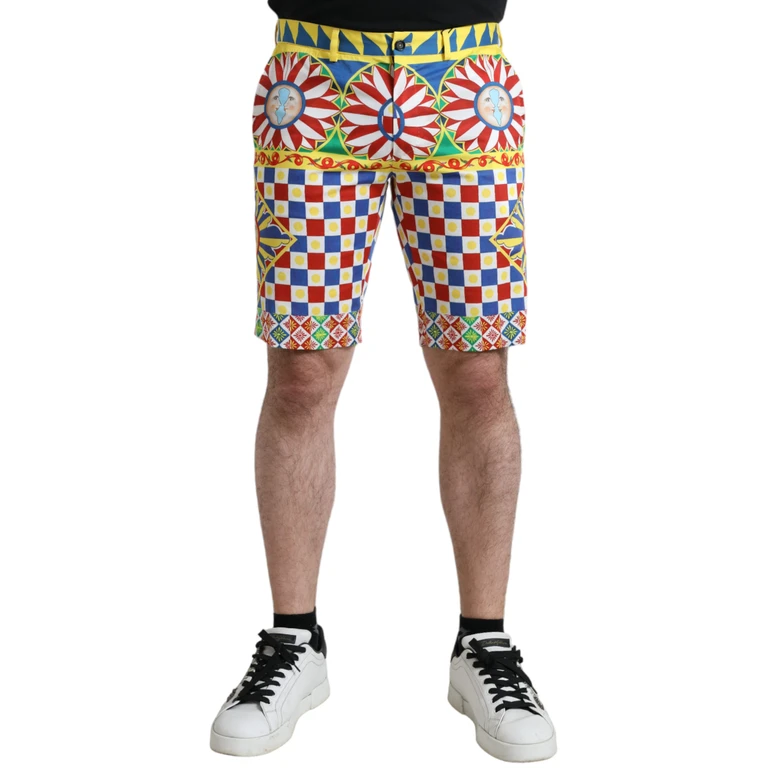 Dolce & Gabbana Multicolor Carretto Print Men Bermuda Shorts Cotton Elastane - Men