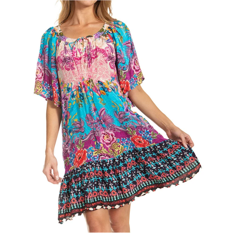 Sakkas Eliza Women's Cocktail Short Sleeve Floral Print Boho Dress Summer Casual