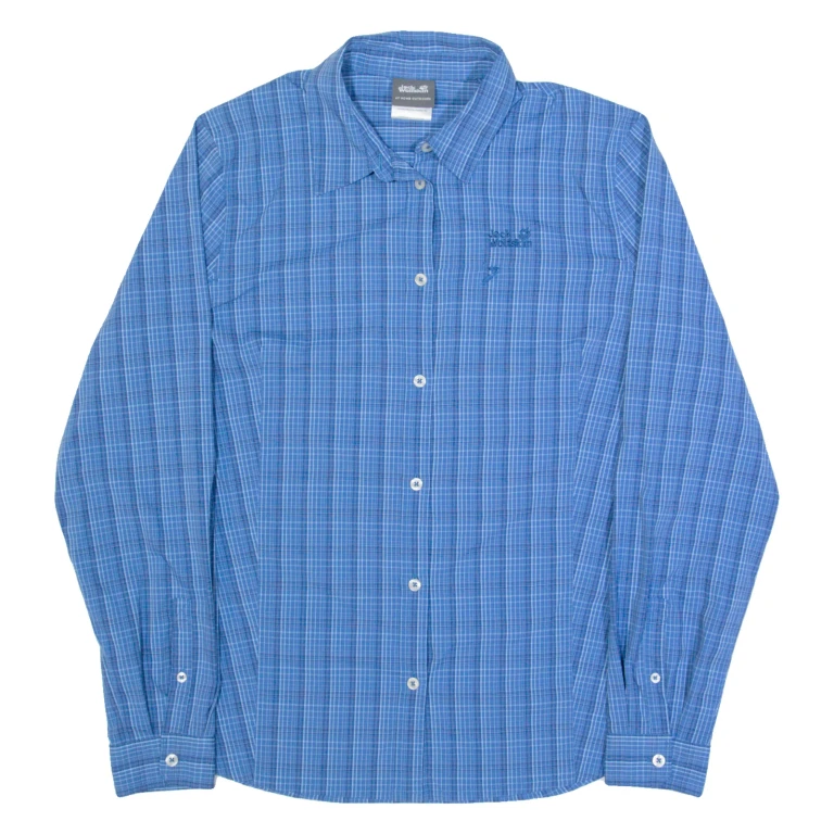 JACK WOLFSKIN Womens Shirt Blue Check Long Sleeve UK 12
