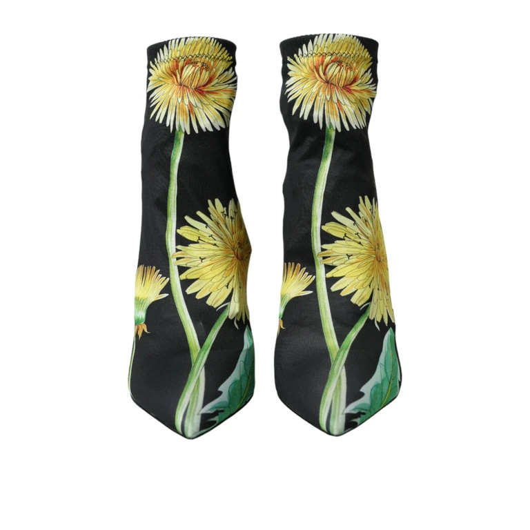 Dolce & Gabbana Black Floral Jersey Stretch Ankle Boots Shoes Fabric - Women