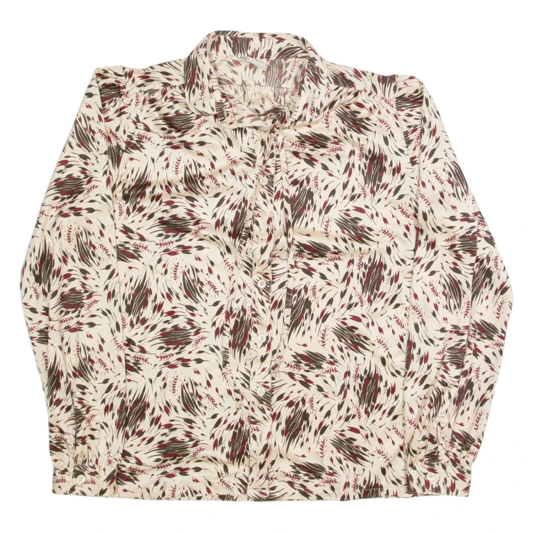 WCIA Womens Printed Shirt Cream Collared Long Sleeve 90s Floral M