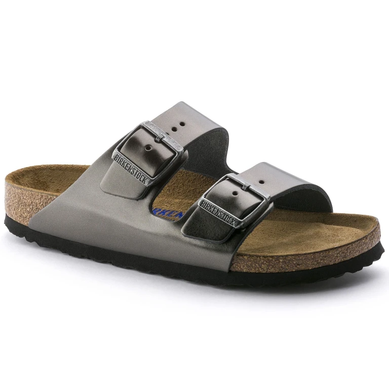 Arizona Soft Footbed Leather Metallic Anthracite Sandals