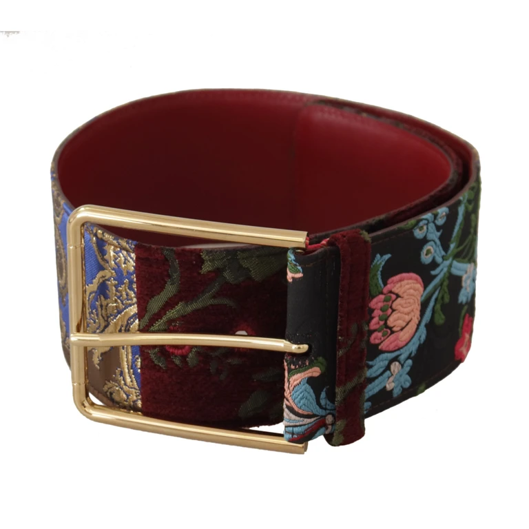 Dolce & Gabbana Red Embroidered Leather Gold Logo Metal Buckle Belt - Women