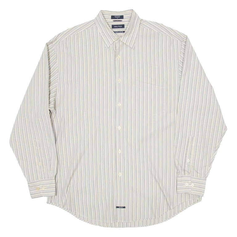 NAUTICA Mens Shirt Beige Pinstripe Long Sleeve L