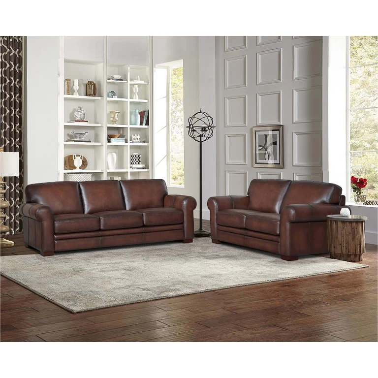Eglinton Brown Leather 2 Piece Sofa and Loveseat Set
