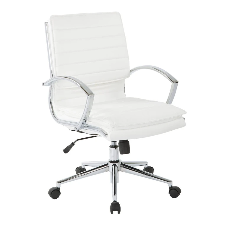 Mid Back White Manager's Chair with Chrome Base