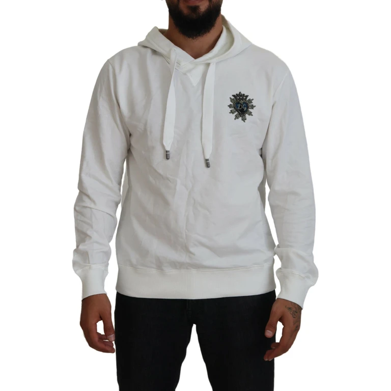 Dolce & Gabbana White Cotton Hooded Sweatshirt Logo Sweater Clothing - Men
