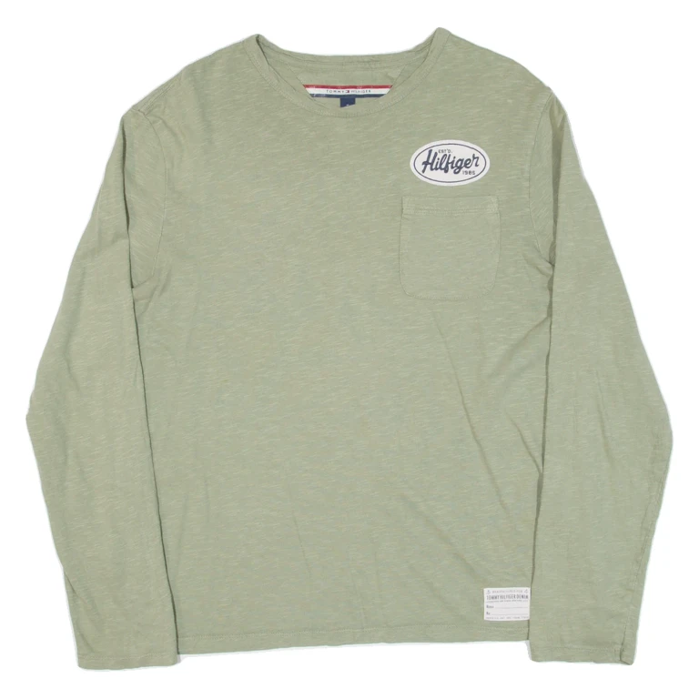 TOMMY HILFIGER Womens T-Shirt Green Long Sleeve M