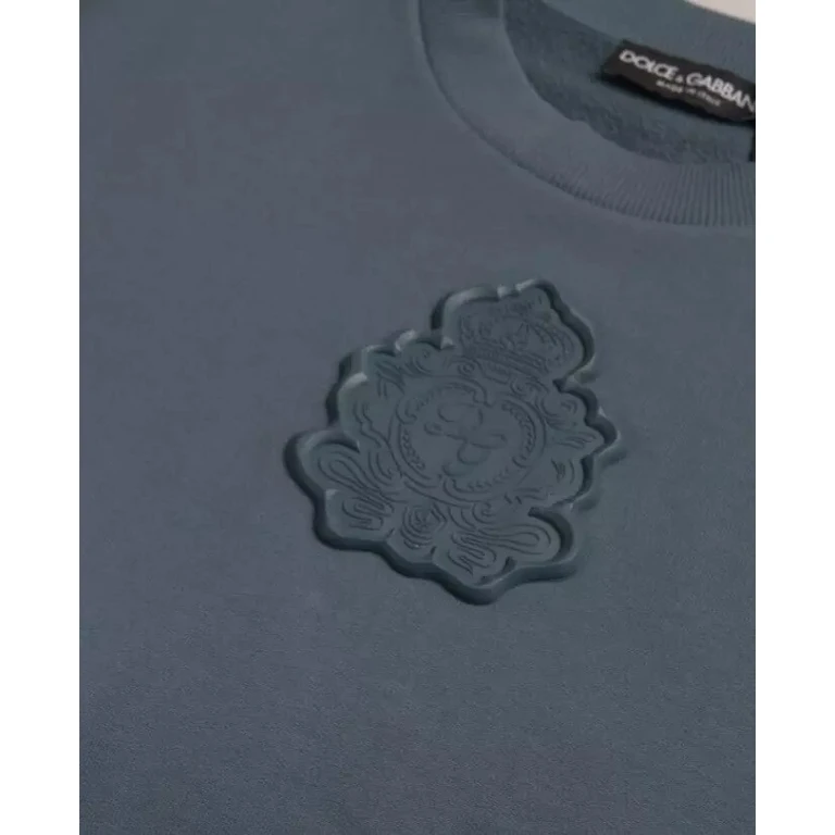 Dolce & Gabbana Blue Cotton Logo Patch Crew Neck Men Pullover Sweater Clothing - Men