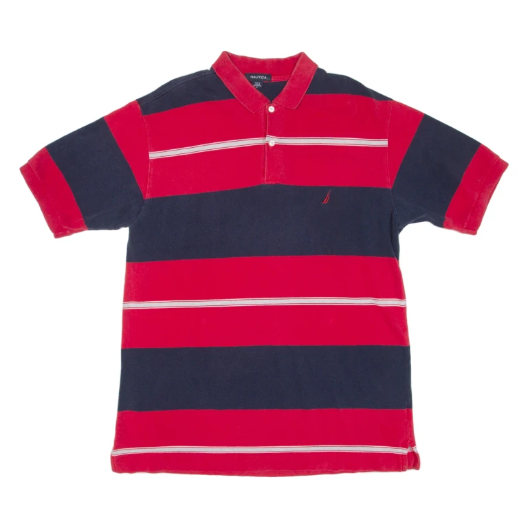 NAUTICA Mens Polo Shirt Red Striped L