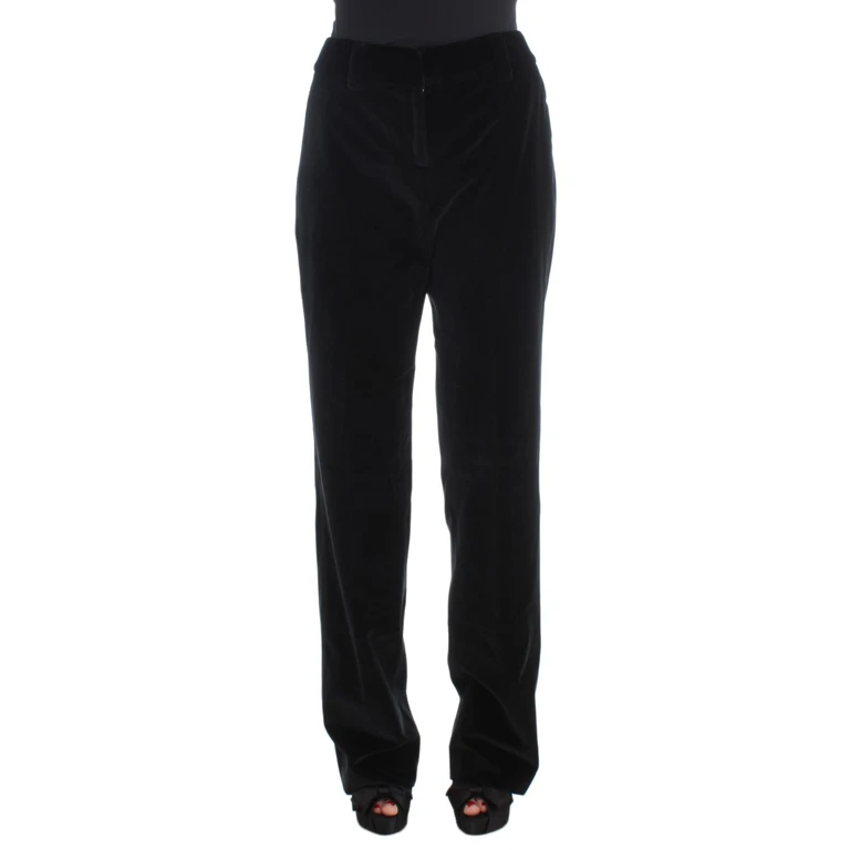 Ermanno Scervino Black Velvet Cotton Straight Legs Pants - Women