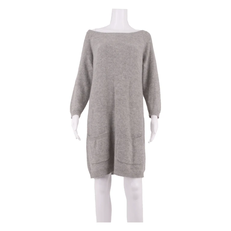 GANNI Womens Jumper Dress Grey Knit Wool Knee Length M