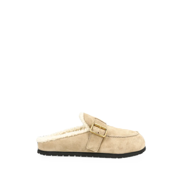 Buckle-fastening Shearling-lined Mules