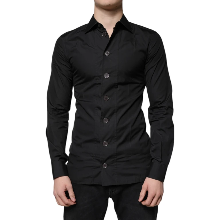 Dolce & Gabbana Black Cotton Formal Long Sleeves Dress Shirt - Men
