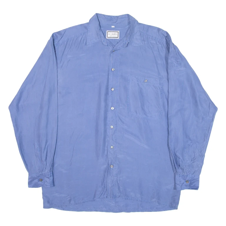 LES CHEMISES Mens Plain Shirt Blue Long Sleeve M