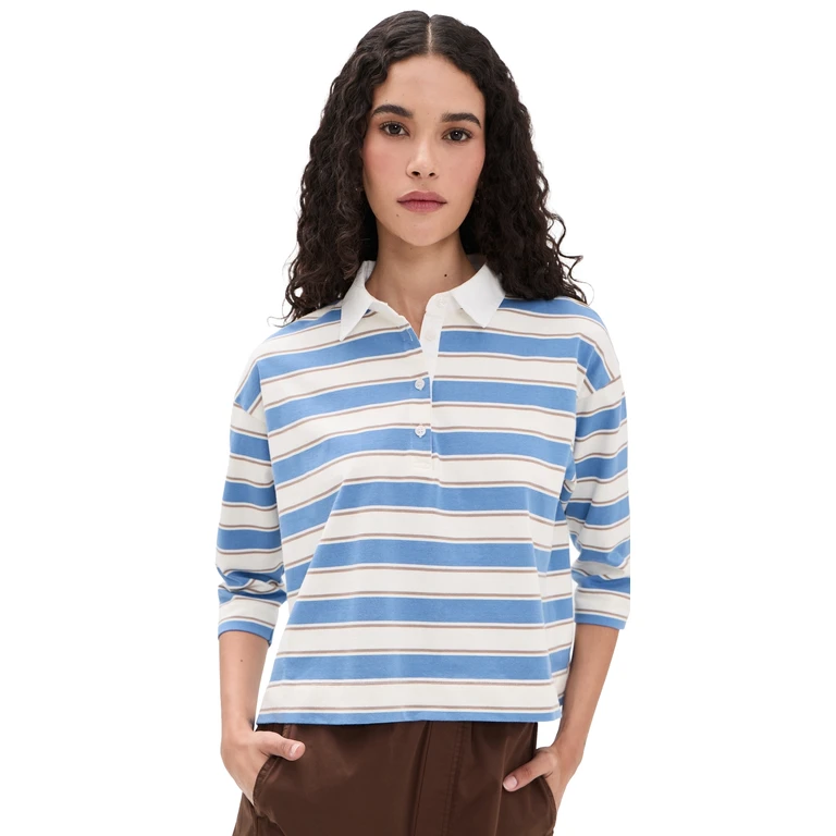 perfectwhitetee Daria Cotton Rugby Shirt Pacific Blue Stripe M