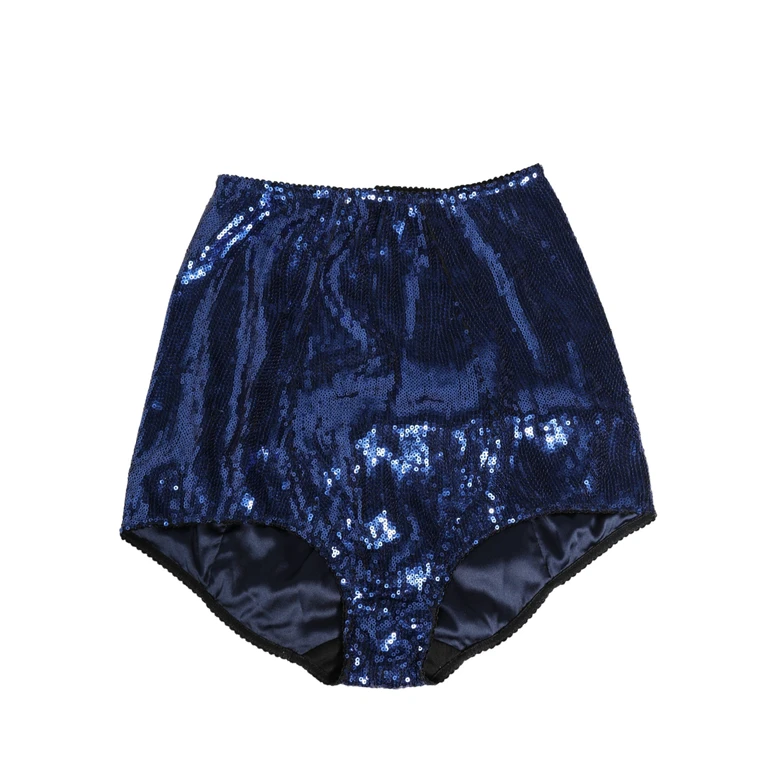 Blue Sequined High Waist Girdle Panty Underwear Nylon Clothing - Women
