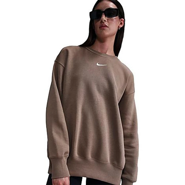 Nike Women's Sportswear Phoenix Fleece Oversized Crewneck Sweatshirt in Mink Brown/Sail Size: XXS