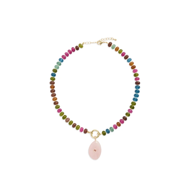 By Adina Eden Beaded Natural Stone Drop Necklace Multicolor One Size