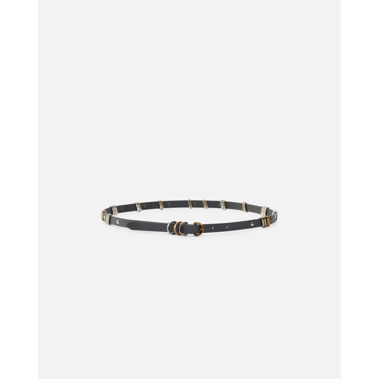 Pinko - Fine ceinture en cuir de 1,5 cm avec anneaux en métal - S
