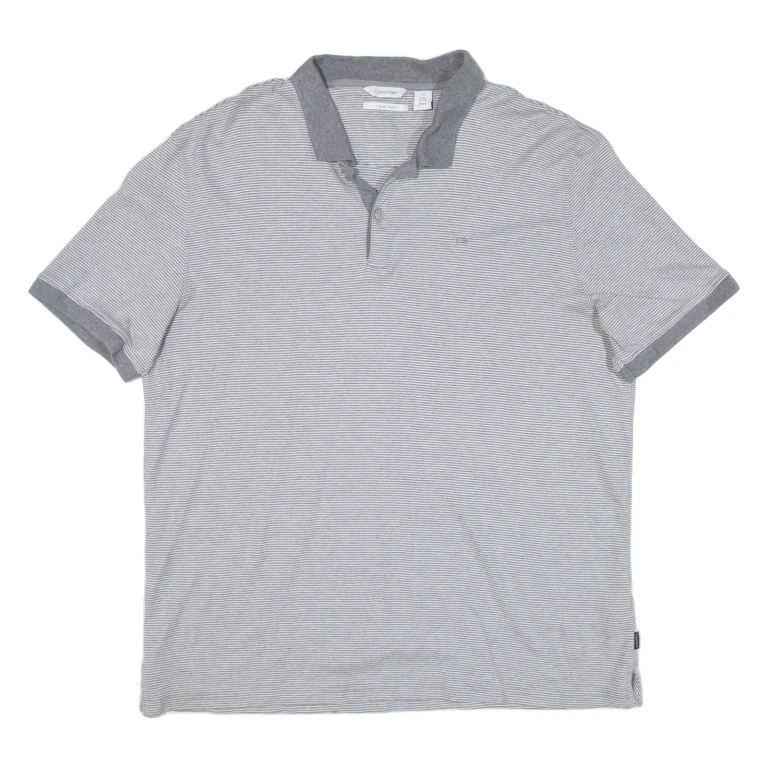 CALVIN KLEIN Mens Polo Shirt Grey Striped L