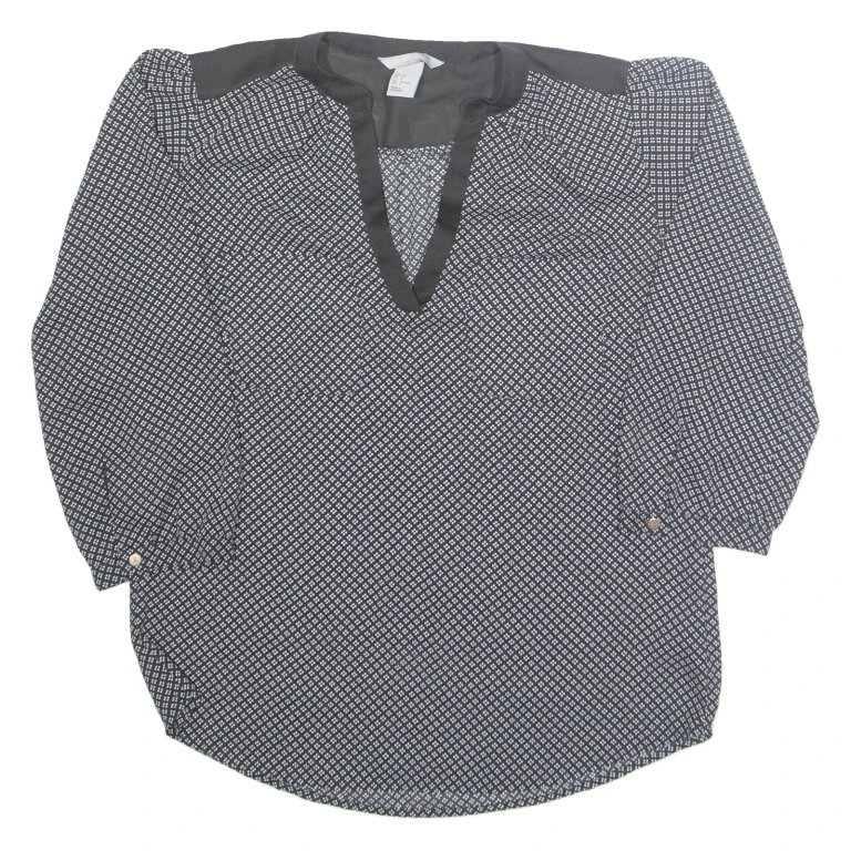 H&M Womens Printed Blouse Black V-Neck Long Sleeve Fair Isle S