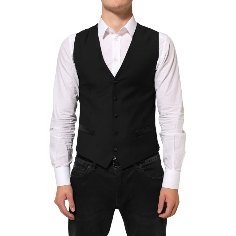 Dolce & Gabbana Black Wool Dress Formal Men Waistcoat Vest Pl+se+wv - Men