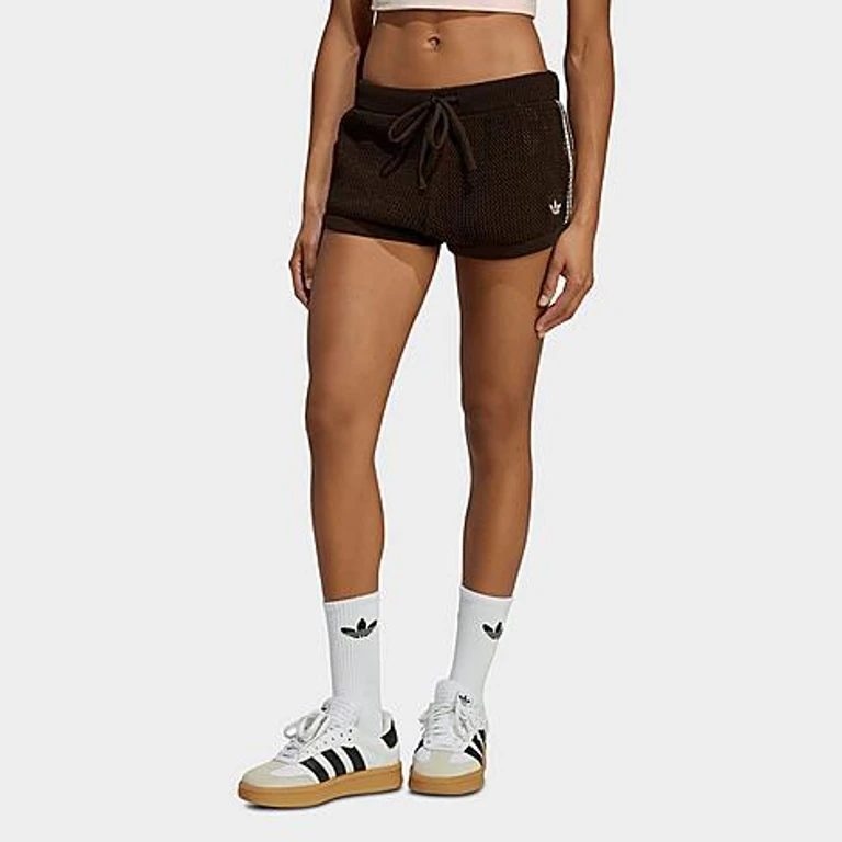 adidas Women's Originals Knitted Crochet Shorts in Aurora Coffee Size: XXS