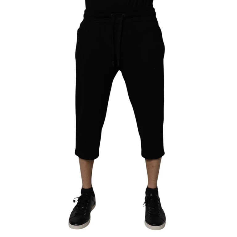 Dolce & Gabbana Black Cotton Blend Cropped Sweatpants Pants Polyester - Men